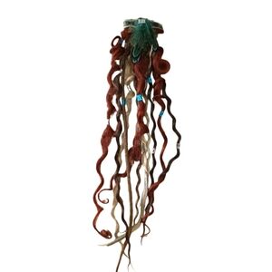 4/$15 Red & Bld 1pc Braids Dread Clip In Extension Deco & Charms Viking Boho